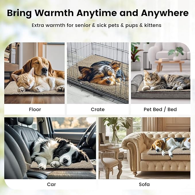 Dog Bed Mat Self Heating Pad for Medium Large Dogs, Dog House Bed Crate Pad for Sleeping Self Warming Pet Bed Puppy Blanket with Removable Washable Cover, Brown 42 Inches