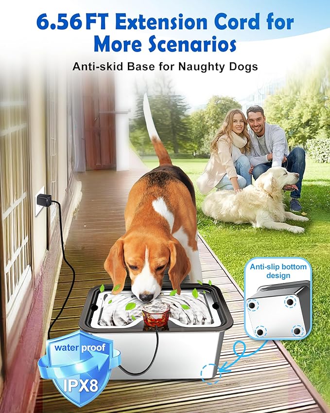 3Gal Large Ultra-Purification Dog Water Fountain SS304,Dog Cat Drinking Bowl Dispenser with Visual Window,Widely Drinking Area,Deep Purification Filter,Triple Waterfall Structures,Low Water Indicator