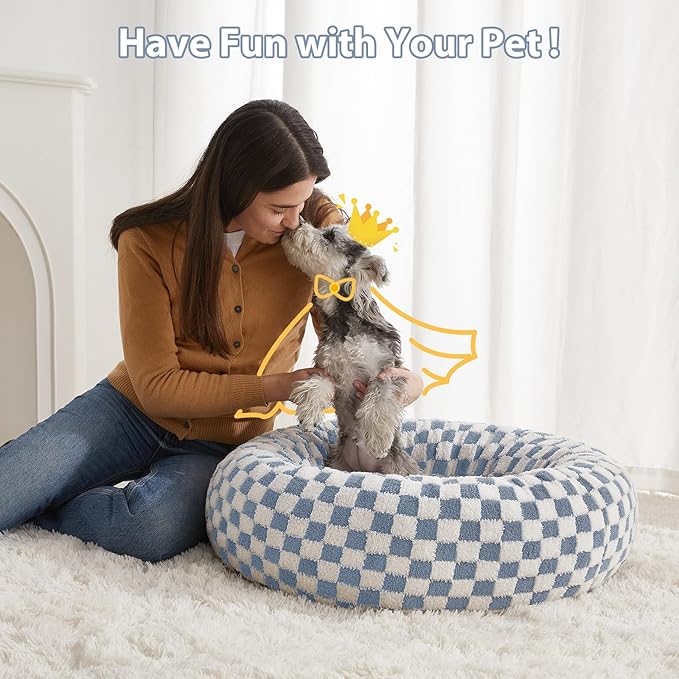 BFPETHOME Donut Dog Bed Medium Size Dogs, Cute Medium Dog Bed for Puppy and Kitten, Round Calming Pet Beds with Non-Slip Bottom, Machine Washable,30inch, Blue