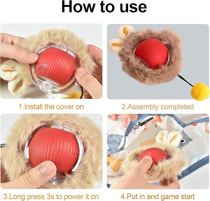 Interactive Cat Toys Ball - 2pcs Automatic Fast Rolling Ball in Play Mat, Hide and Seek Mouse Catching Game, Low-Noise Cat Enrichment Toys in Pouch for Indoor Bored Cats(Paw Print Pattern - Round)