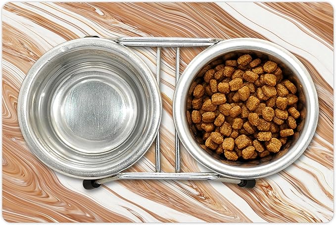 Lunarable Marble Pet Mat for Food and Water, Wavy Colored Fluid Earthen Toned Unusual Classic Retro Print, Non-Slip Rubber Mat for Dogs and Cats, 18" X 12", Cinnamon Cream