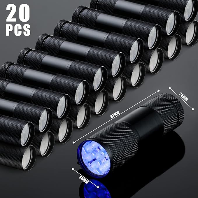 Hortsun UV Handheld Blacklight Flashlights, Portable Black Light 9 LED Mini Light Torch Detector for Dog Cat Pets Urine and Stains, Bed Bugs and Scorpion, Halloween Ghost Haunted House(20 Pcs)