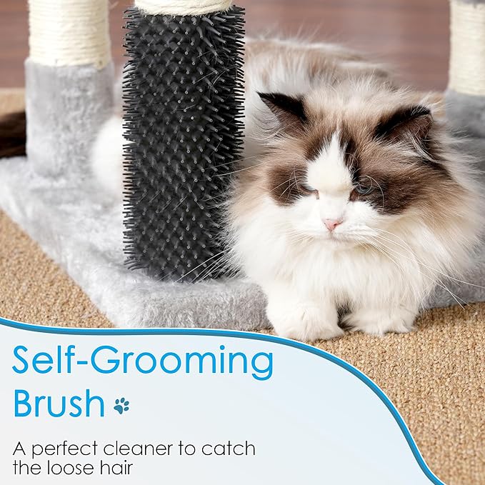 Hey-brother Cat Tree, 74 inches Multi-Level XL Large Cat Tower for Indoor Cats with Three Cat Condos, Two Large Top Decks and Cat Hairbrushfor Kittens, Cats and Pets, Light Gray MPJ035-MW