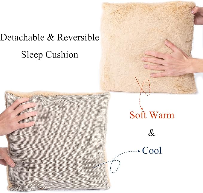 Cat Bed - Cat Cave House Tent with Washable Cushioned Pillow, Soft Kitten Beds, Pet Furniture (Large, Beige)