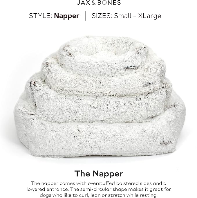 Jax & Bones Dog Napper - Machine Washable Shag Bed for Dogs - Extra Heavy Duty Bolstered Sides - Small White Dog Mat | 24 x 21 Inches