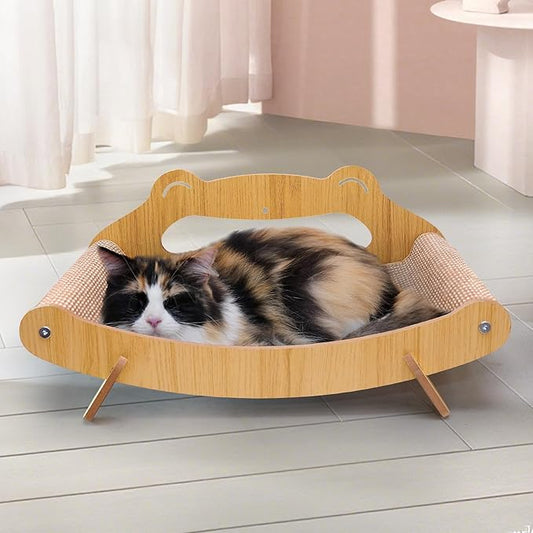 Cat Scratcher Lounge Bed for Large Indoor Cats – Natural Sisal Rope & Wooden Frame Scratch Pad, Durable Recliner Chair, Stylish Fluffy Cat Couch & 2-in-1 Play Lounger Furniture (X-Large)