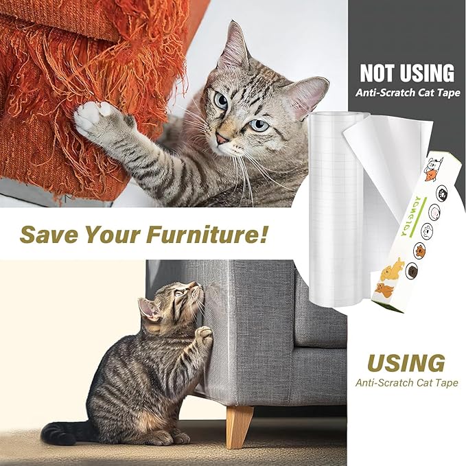 Anti-Cat Scratch Furniture Protector, Flexible Sticky Couch Corner Guard, Thicken Vinyl Cat Scratch Tape (158" x 11.8")