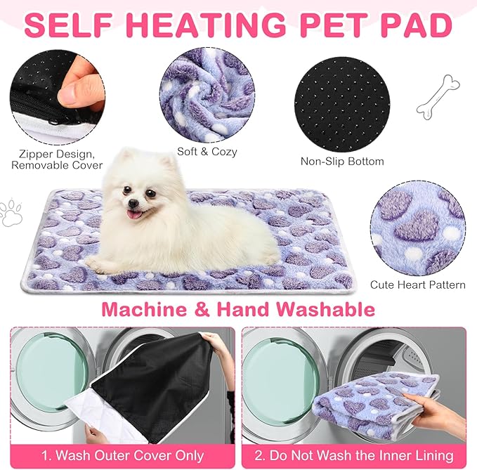 4 Pack Self Heating Cat Bed Cat Self Warming Pad with Removable Cover Extra Warm Thermal Pet Pad Washable Pet Crate Mat Anti Slip Kennel for Indoor Outdoor Pets(Heart,20 x 28 Inches)