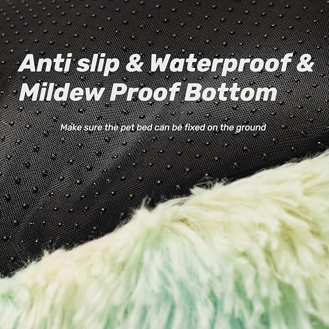 Anti Anxiety Round Fluffy Plush Faux Fur Warm Washable Dog Bed & Cat Bed, Original Bed for Small Medium Large Pets,Used to Relieve Joints and Improve Sleep（20"/24"/27''） (24", Rainbow)