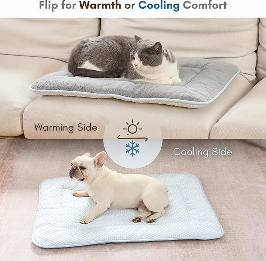 Woofry Dog Bed Mat for Crate, Reversible Cooling Mat for Dogs, Warming Dog Cooling Mat, Machine Washable, Lightweight, Portable, Pet Hair Repellent, All Season Comfort, 24''*18''