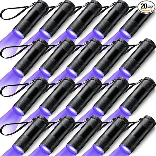 Hortsun UV Handheld Blacklight Flashlights, Portable Black Light 9 LED Mini Light Torch Detector for Dog Cat Pets Urine and Stains, Bed Bugs and Scorpion, Halloween Ghost Haunted House(20 Pcs)
