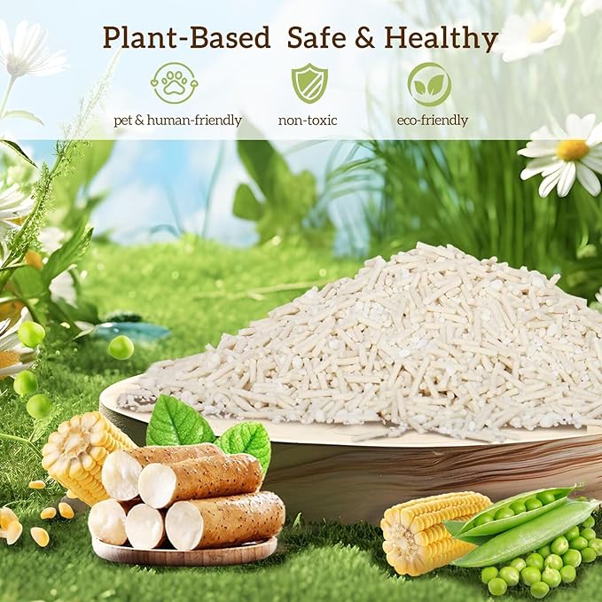 Non-Stick Box Tofu Cat Litter Mix Cassava, Strong Clumping Low Tracking Kitty Litter, Natural Biodegradable Litter, Plant Odor Control, Low Dust Easy to Scoop, Light Color for Health Tracking, 9Lb