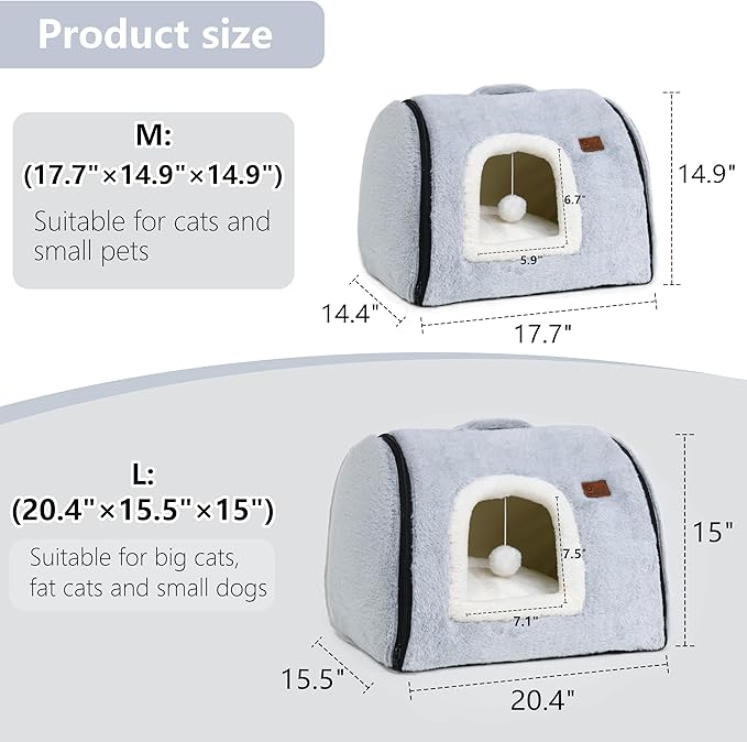 cat Bed cave-cat beds for Indoor Cats,Soft and Comfortable Cute Pet Bed，cat House,with Removable Washable Cushioned Pillow,Enclosed cat Bed,Kitty cat hut、Hideaway,Small Large Dog Tent (Grey)