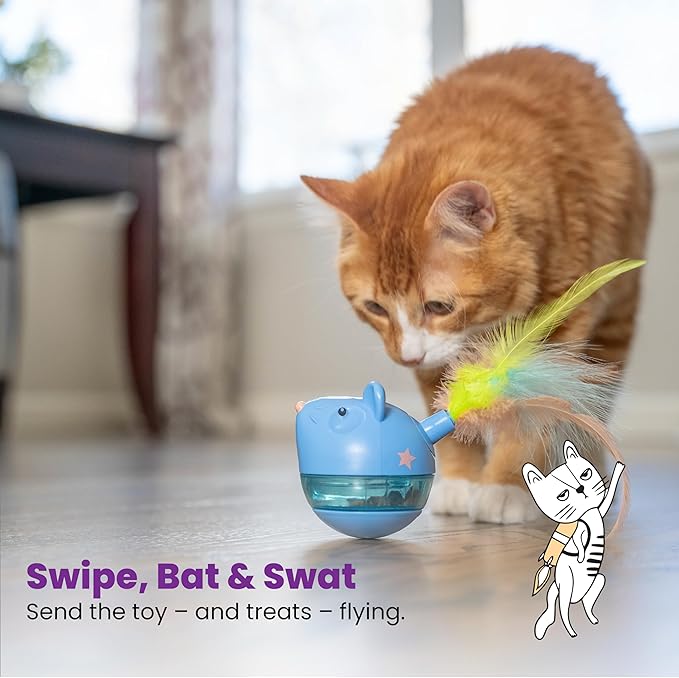 Catstages Hunt 'N Swat Treat Tumbler Interactive Treat-Dispensing Cat Toy, Blue