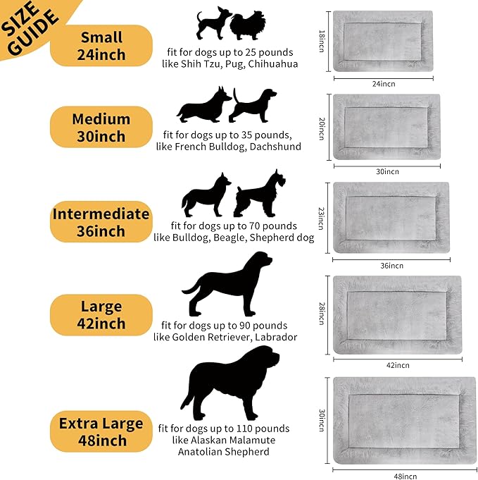 Dog Crate Pad, Kennel Bed Crate Mat for Small Dogs, Washable Cute Pet Bed for Dog Cage, Ultra Soft Flat Puppy Cat Kitten Pillow Cushion for Sleeping Anti-Slip (24" x 18", Grey)