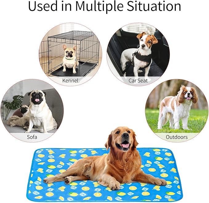 NACOCO Summer Pet Cooling Mat - Cat Dog Cushion Pad Sleeping Cool Lemon Comfortable Soft for Pets Kids and Adults (Dark Blue Lemon, L)