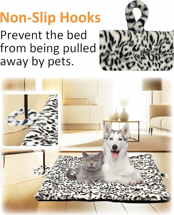 Self-Warming Cat Pad, Self-Heating Thermal Pet Mat for Indoor Outdoor Cats and Small Dogs Bed Mat for Sleeping, Non-Slip Hooks, 30 x 24 Inches, Black/White