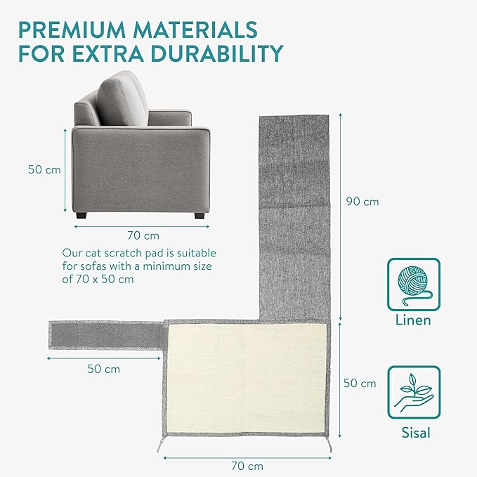 Navaris Cat Scratch Mat Sofa Protector - Natural Sisal Furniture Protector Scratching Pad for Cats - Scratch Carpet for Couch, Sofa, Chair - Left