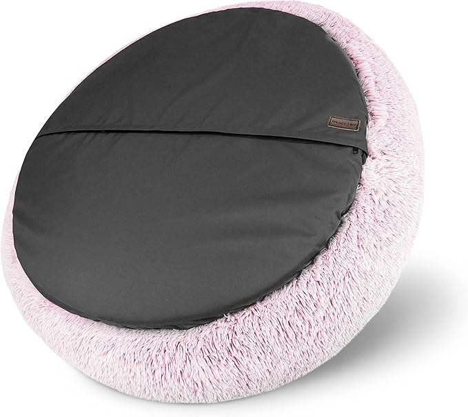 The Dog’s Bed Sound Sleep Original Donut Dog Bed, XXL Rose Pink Plush Removable Cover Calming Nest Bed, Veterinary Approved