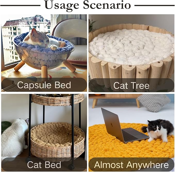Cat Knitted Bed Mat, Extra-Soft Washable Warm Round Pads Cushions for Indoor Kittens, Cat Trees Towers, Perfect for Kneading and Sleeping (Blue,Small)