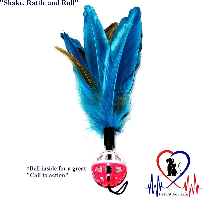 Pet Fit For Life 4 Piece Dual Rod Feather Teaser and Exerciser for Kitten and Cats - Cat Toy Interactive Cat Wand