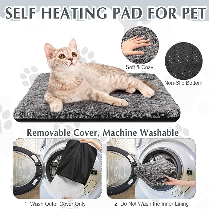 4 Pack Self Warming Cat Bed Indoor Self Heating Dog Cat Pad Washable 16 x 20 Inch Thermal Pet Kennel Pad Crate Bed Mat Reflect Body Heat for Outdoor(16 x 20 Inch,Gray)