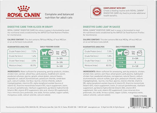 Royal Canin Feline Care Nutrition Digestive Care Wet Cat Food Variety Pack, 12 Pack, 2 Varieties, 3 oz Cans