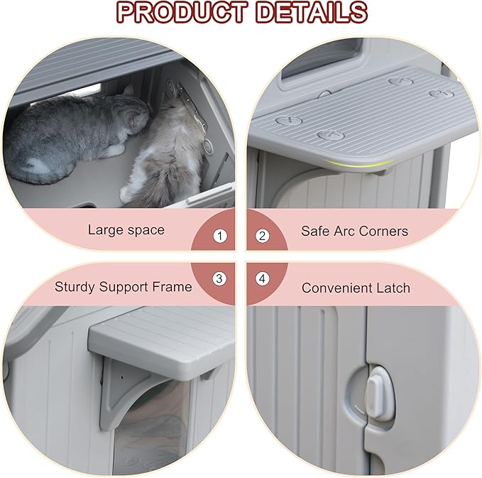 Rockever Plastic Outdoor Cat House with Insulated Liner, 100% Insulated Outdoor Cat Houses for Winter, Waterproof 2 Story Outside Cat Shelter, Clean and Assemble Easily-Grey