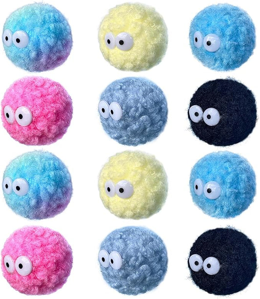 Assorted Color Cat Ball Toys, Irregular Shape Woolen Yarn Puffs Pom Balls Interactive Kitten Chasing Toys Cat Chase Balls (Multicolored 12Pcs)