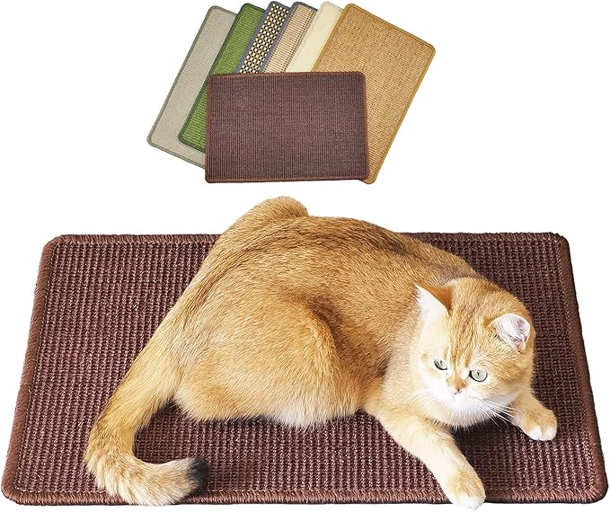 Cat Scratching Mat, 23.6 x 15.7inch Sisal Cat Scratchers for Indoor Cats with Velcro Tapes,Stick on Floor Wall Cat Scratcher,Horizontal Cat Scratcher Protect Carpets and Sofas (Dark Brown)…
