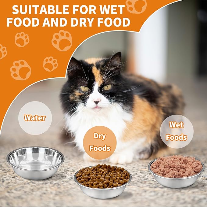10 pcs Stainless Steel Cat Bowls for Indoor Cats, 5.5" Small Dog Water Bowl, 12 Oz Metal Cat Food Bowl Shallow Pet Bowls, Easy to Clean Dog Dishes for Food and Water (10Pcs)
