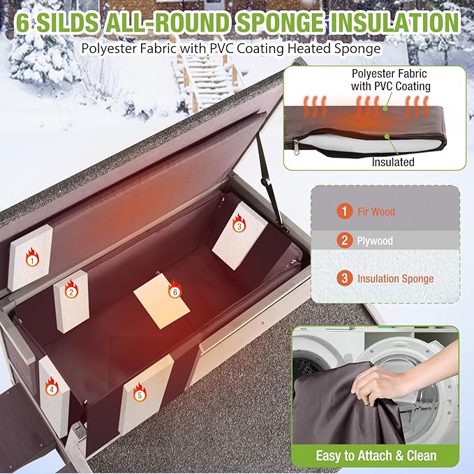 GUTINNEEN Outdoor Cat House Insulated Liner for Winter, Weatherproof Heated Outside Feral Cat Shelter, 2-Story Kitten House with Large Balcony