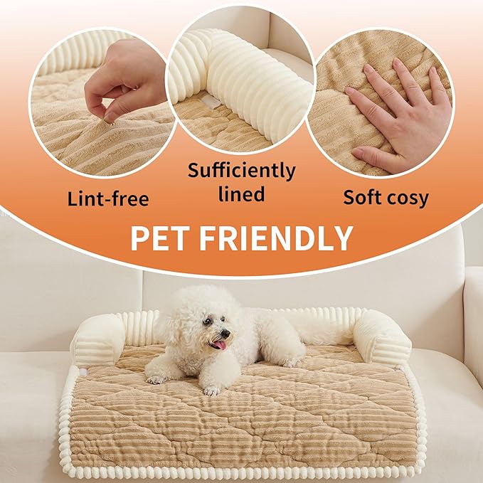 HAOMAIJIA Dog Couch Bed for Medium Dogs, Non Slip Pet Couch Covers for Sofa Thick Soft Washable Dog Couch Cover Protector All Seasons Universal Dogs and Cats Bed Mat (Khaki, Medium)