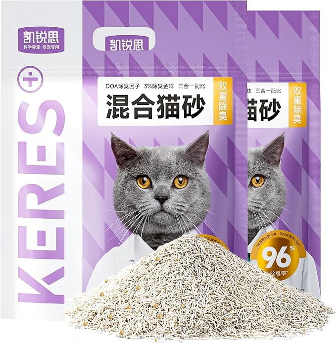 KERES Cat Litter Mixed- Ultra Absorbent, 99% Dust-Free, Advanced Odor Control, Fast-Clumping, Natural Clay & Tofu Blend, Low Tracking, Multi-Cat Formula (4.4lb*2bag)