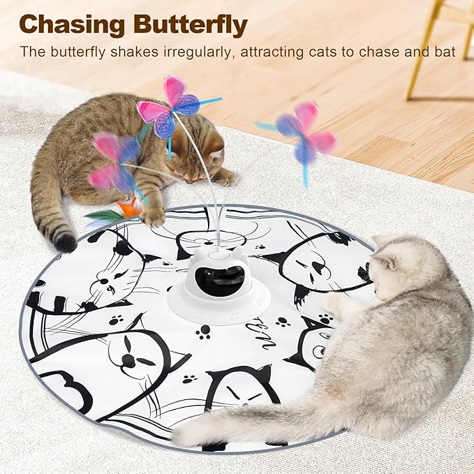 Cat Toys Interactive 2-in-1 Rechargeable Unpredicatable Moving Feather Cat Wand Hide and Seek, Spinning Butterfly, Kitten Toys for Indoor Cats Exercise