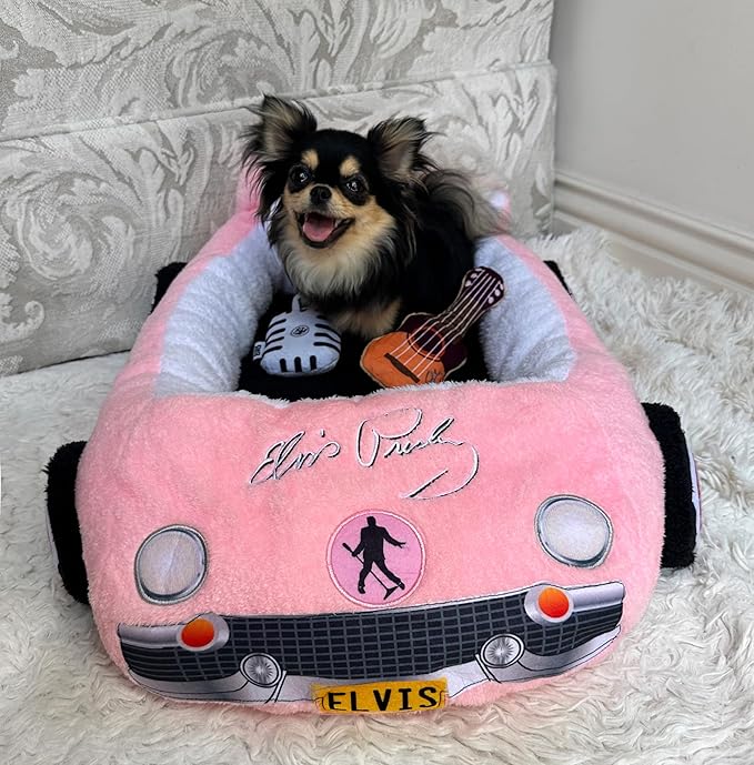 Elvis Plush Car Pet Bed – Pink Pet Bed with Musical-Design Pillows and Elegant Car Styling