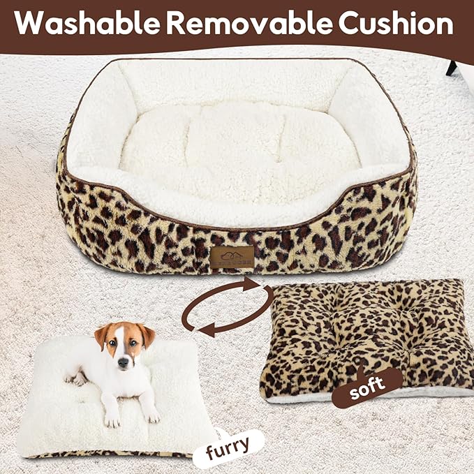 Rectangle Cat Dog Bed for Large Medium Small Pets Indoor Outdoor Machine Washable Sleeping Sofa Non-Slip Bottom Soft Puppy Bed Durable Orthopedic Calming Pet Cuddler (Medium, Leopard)