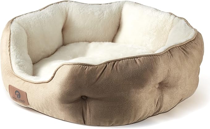 Asvin Medium Dog Bed for Medium Dogs, Cat Beds for Indoor Cats, Pet Bed for Puppy and Kitty, Extra Soft & Machine Washable with Anti-Slip & Water-Resistant Oxford Bottom, Light Brown, 25 inches