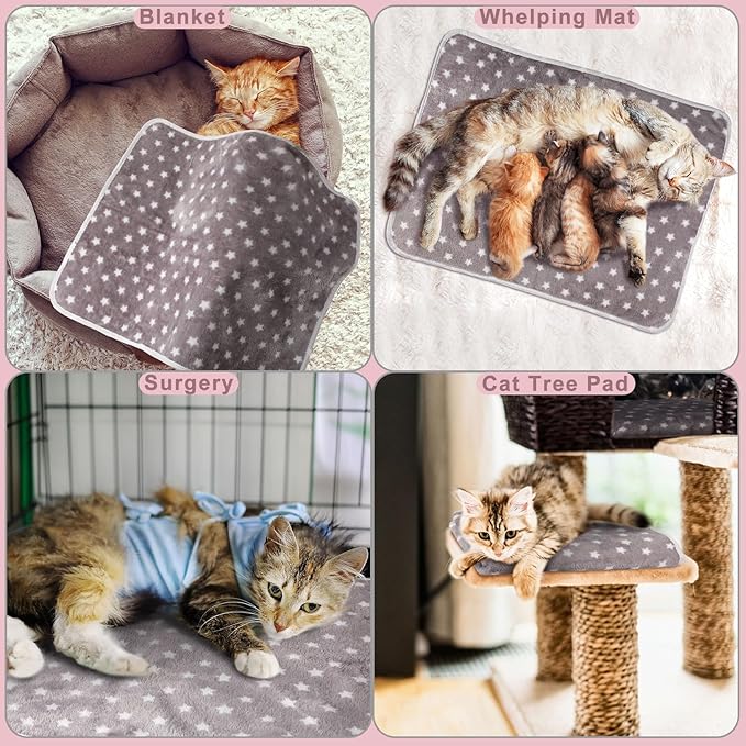 2 Pcs Warming Cat Pad Reflects Heating Dog Crate Self Warming Pet Pad Gray Nursing Cat Blankets Bed Mat for Newborn Kittens Puppies Elder Dog Washable(Small Star,24 x 18)