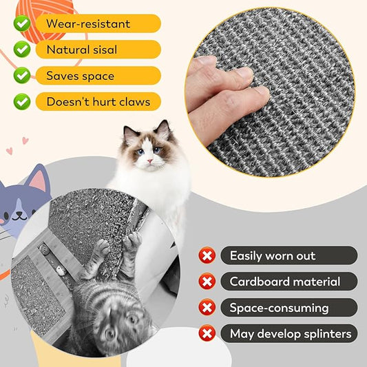 Cat Scratcher Mat with Sticky Tapes, 23.6" x 15.7" Sisal Cat Scratching Carpet for Indoor Cats, Stick on Floor and Wall Cat Scratch Pad Rug(Gray)