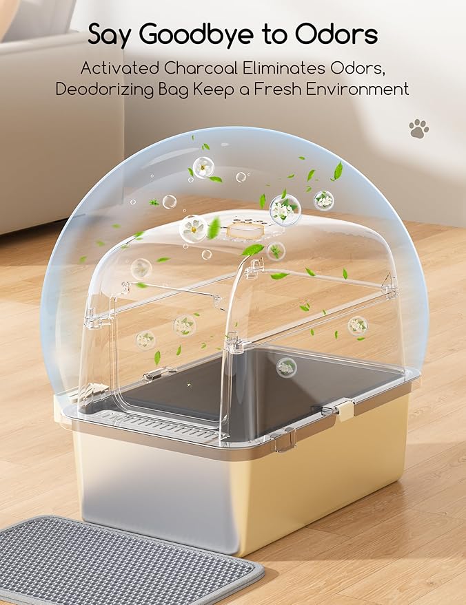 Meowant Stainless Steel Cat Litter Box, Extra Large 3-in-1 Enclosed/Open Top Metal Litter Box with Lid, Odorless Cat Litter Pan with High Sides for Big Cats, Non-Sticky, Anti-Leakage, Easy Cleaning