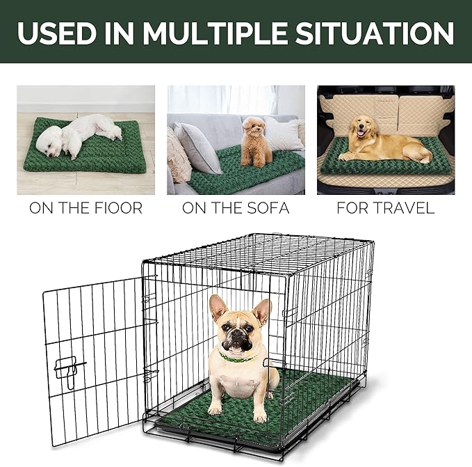 Dog Beds Crate Pad, Dog Bed Mat for Large Dogs Sleeping, Soft, Durable, Washable & Anti-Slip Crate Pads, Reversible Kennel Mat (Magic Circle Green, L(35”*24“*1.5”))