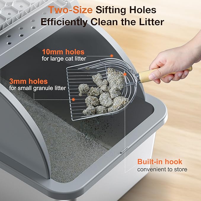 Stainless Steel Litter Box, XXL Large Metal Covered Litter Boxes, Dual Entrance Detachable Cat Litter Box with Lid, 16.6'' High Wall Urine Leak Prevention with Cat Litter Scoop (Gray)