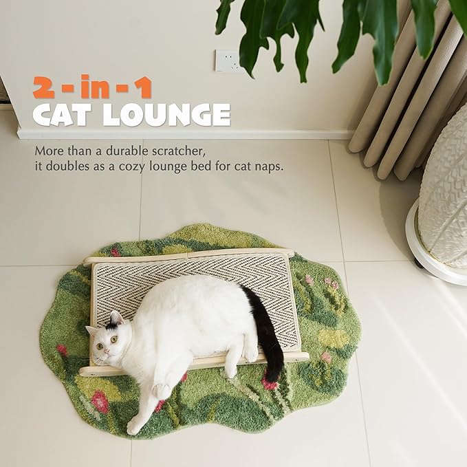 PETKARAY Sisal Cat Scratching Board, Curved Sisal Cat Scratcher, Large Indoor Kitty Scratch Pad, Heavy Duty Wave Lounge Bed for Kitten