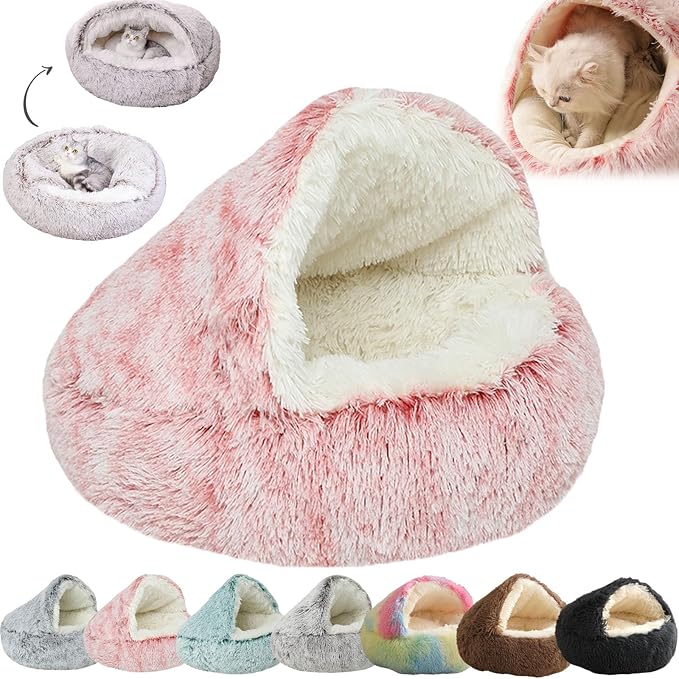 Lapcatz Nest Bed, Dogegis Dog Bed, Dogegis Covered Cat Bed, Cozynook Plush Pet Round Bed, Cat Beds for Indoor Cats Cave & Calming Dog Beds, Anti-Slip Washable Fluffy Dog Bed (X-Large-31.5in,Pink)
