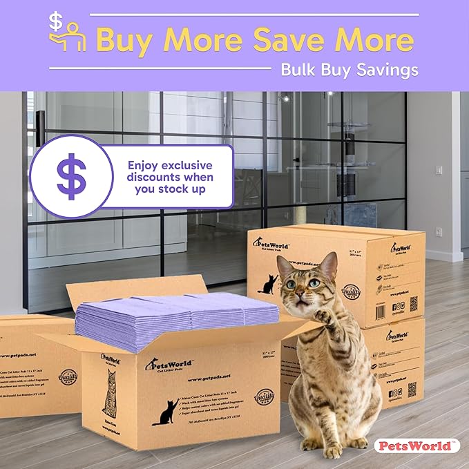 PETSWORLD Fresh Scented Cat Pads Refills for Tidy Cats Breeze Litter System 600 Pads for Cat Litter Box, 16.9x11.4 Inch