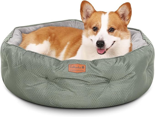 Dual-Sided Dog Beds for Medium & Small Dogs - Round Cat Beds for Indoor Cats, Washable Pet Bed for Puppy and Kitten with Slip-Resistant Bottom (Grey, 25" L x 25" W x 8" Th)
