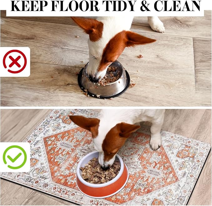 Dog Food Mats for Floors, Absorbent Quick Dry Pet Cat Food Mat, Dog Bowl Mats for Food and Water Dispenser Mat, Eco-Friendly Dog Accessories Pet Supplies 16""x24"", Vintage Orange