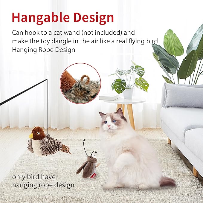 PETGEEK Gigwi Simulated Chirping Bird Cat Toy, Fake Toys for Indoor Cats, Cat Feather Toy with Hanging Loop for Bored Indoor Adult Cats Kittens Interactive Play (Bird-Cricket, Chirping)