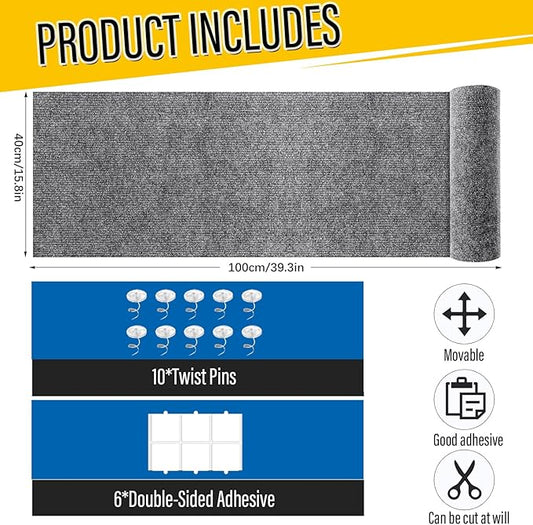 Cat Scratch Couch Furniture Protector, Adhesive Cat Scratch Pad Deterrent for Furniture, DIY Climbing Scratcher for Indoor Cats (Light Grey, 39.3x15.8 in)